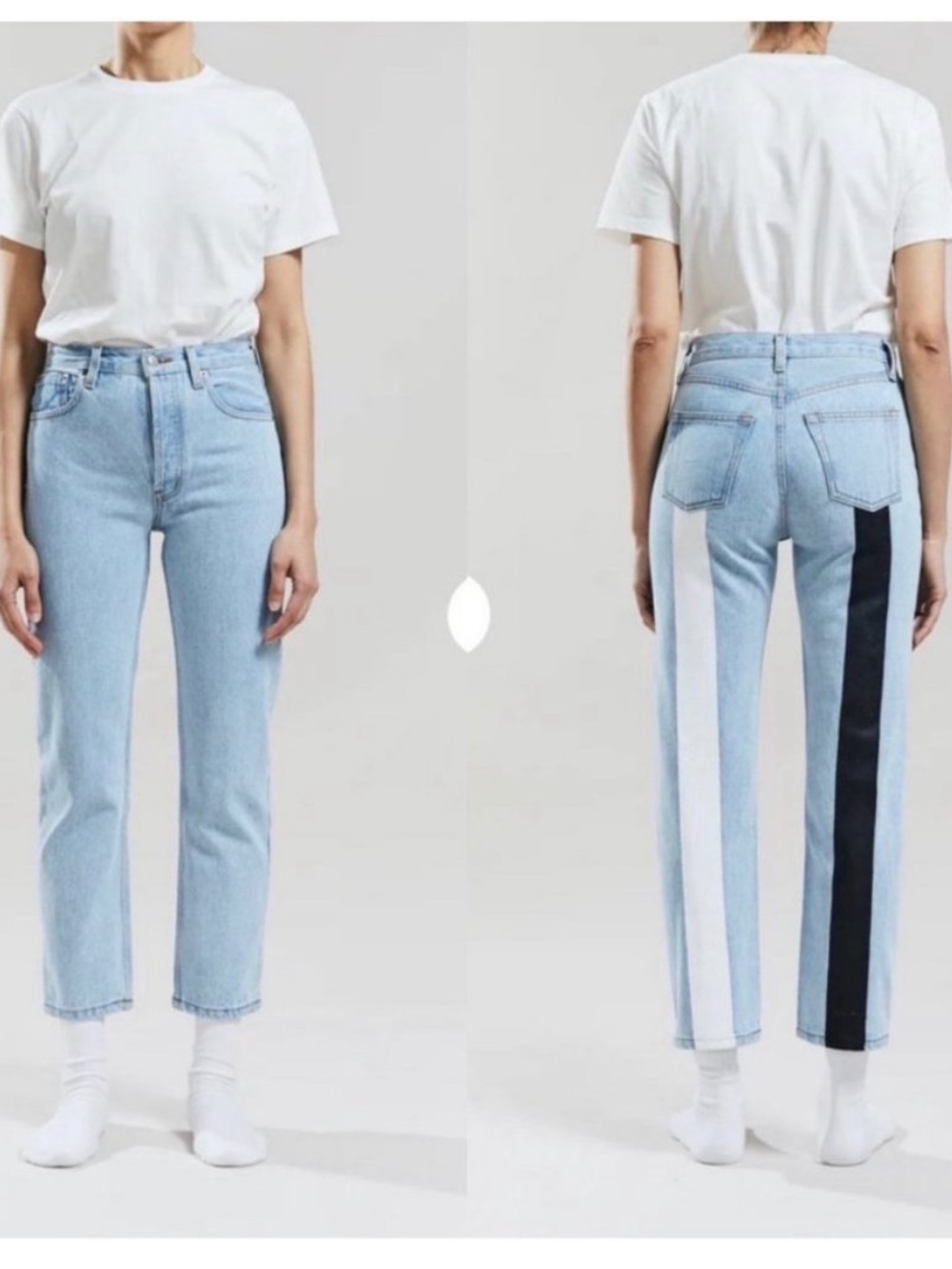 STILL HERE TATE  Black White HIGH RISE MOM Jean Vintage Blue Cotton Denim 25